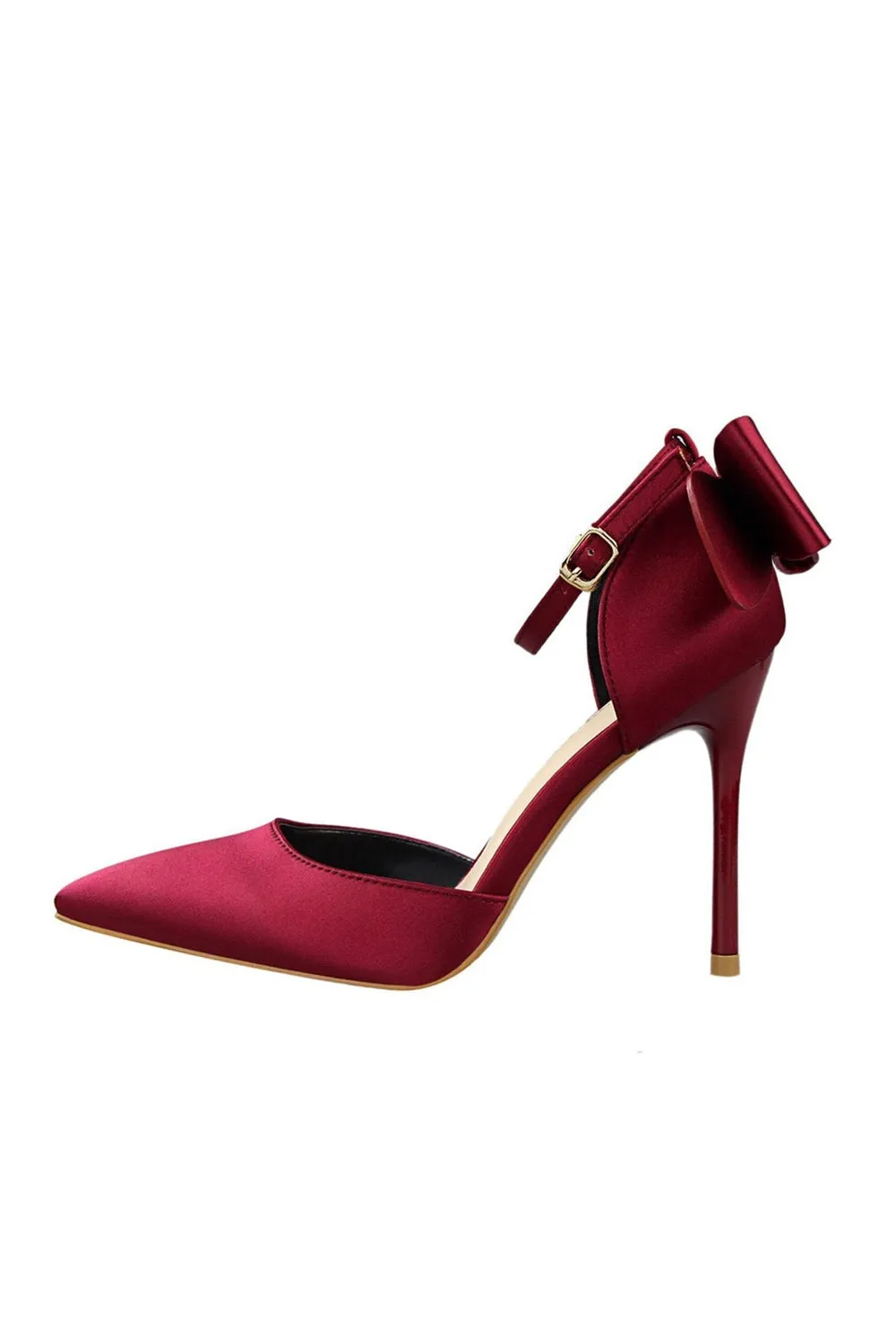 Burgundy Satin Prom Heels with Bowknot sold by KissProm product image thumbnail 2