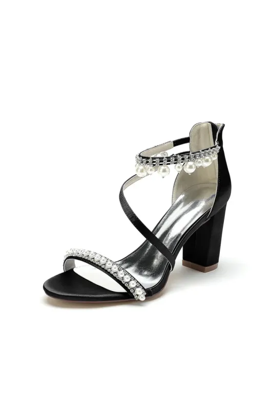 Elegant Single Strap Pearl Beaded Chunky Heels sold by KissProm