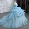 Romantic Princess Sleeveless Quinceanera Dresses Ruffle Strapless Sequins Ball Gown sold by KissProm