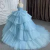 Romantic Princess Sleeveless Quinceanera Dresses Ruffle Strapless Sequins Ball Gown sold by KissProm