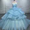 Romantic Princess Sleeveless Quinceanera Dresses Ruffle Strapless Sequins Ball Gown sold by KissProm