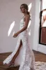 Elegant Mermaid V Neck Lace Boho Wedding Dresses with Slit sold by KissProm