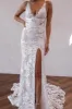 Elegant Mermaid V Neck Lace Boho Wedding Dresses with Slit sold by KissProm