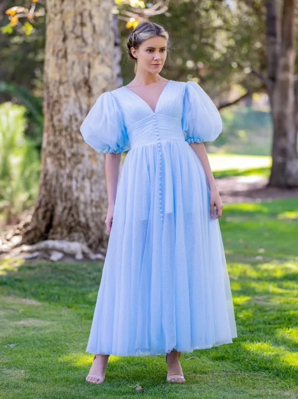 V-neck Maxi Length Tulle Prom Dress sold by KissProm