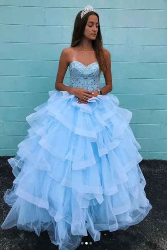 Ball Gown Sweetheart Sky Blue Party Quinceanera Dresses sold by KissProm