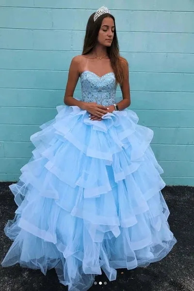 Ball Gown Sweetheart Sky Blue Party Quinceanera Dresses sold by KissProm