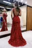 Avianna |Mermaid V Neck Sequined Lace Prom Dress with Slit sold by KissProm