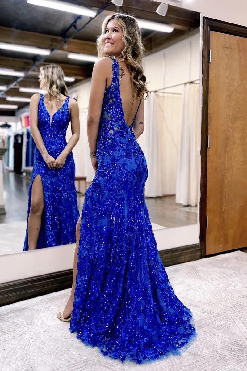 Avianna |Mermaid V Neck Sequined Lace Prom Dress with Slit sold by KissProm product image thumbnail 2