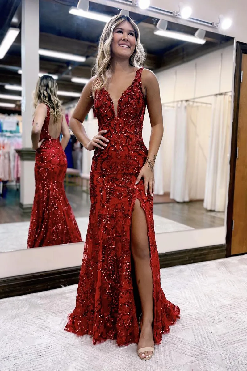Avianna |Mermaid V Neck Sequined Lace Prom Dress with Slit sold by KissProm product image thumbnail 3