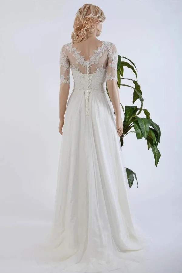 A-Line Tulle Satin Bowed Lace Bolero Wedding Dress sold by KissProm product image thumbnail 2