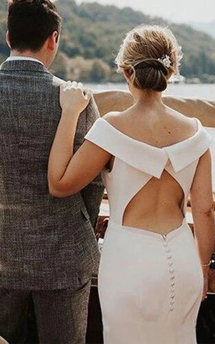 Elegant Chiffon Off-the-shoulder Keyhole Back Bridal Gown with Court Train sold by KissProm product image thumbnail 4