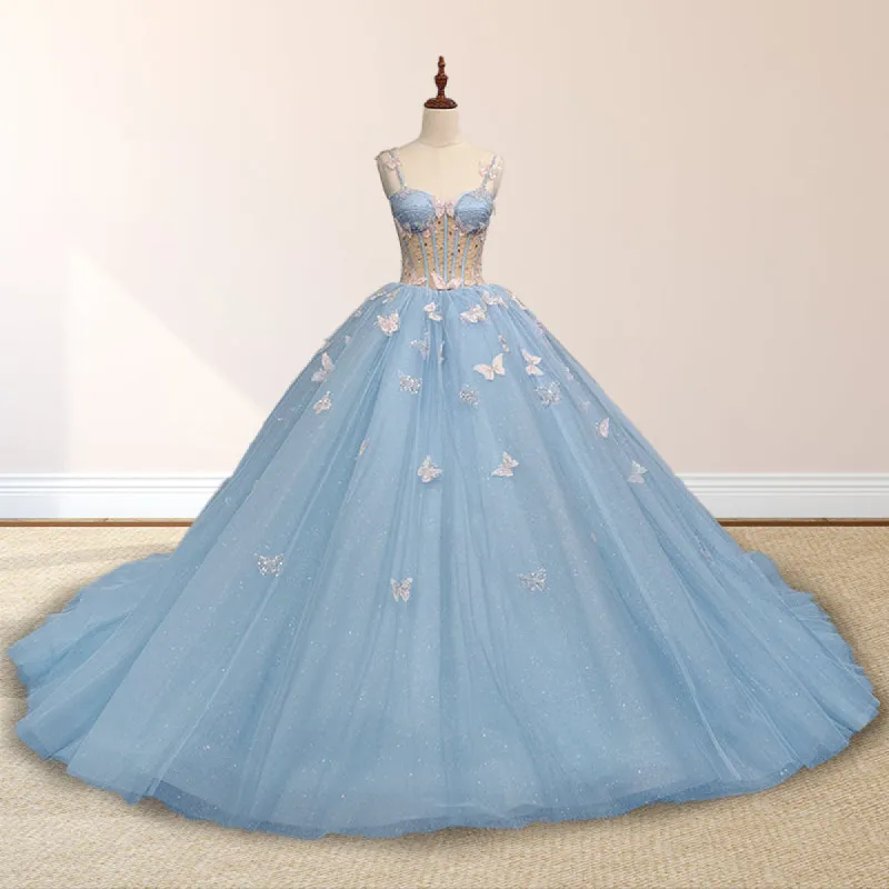Quinceanera Dresses Spaghetti Straps Beading with 3D Butterfly Appliques sold by KissProm