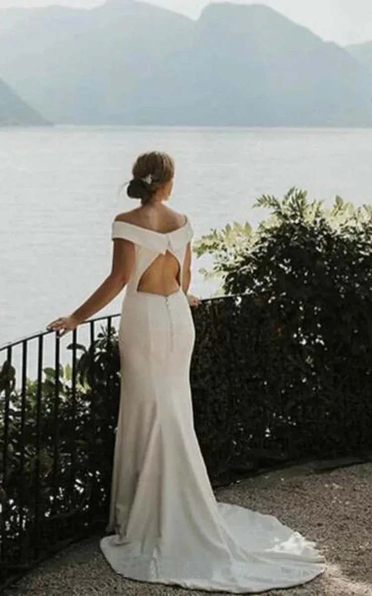 Elegant Chiffon Off-the-shoulder Keyhole Back Bridal Gown with Court Train sold by KissProm product image thumbnail 3
