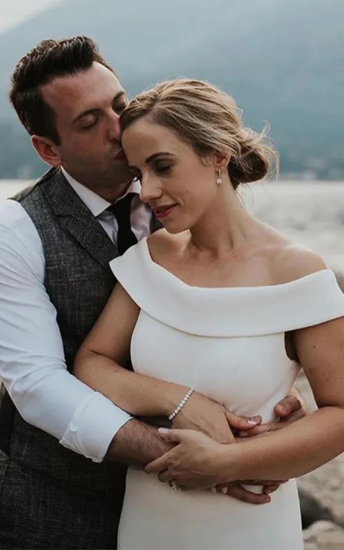 Elegant Chiffon Off-the-shoulder Keyhole Back Bridal Gown with Court Train sold by KissProm