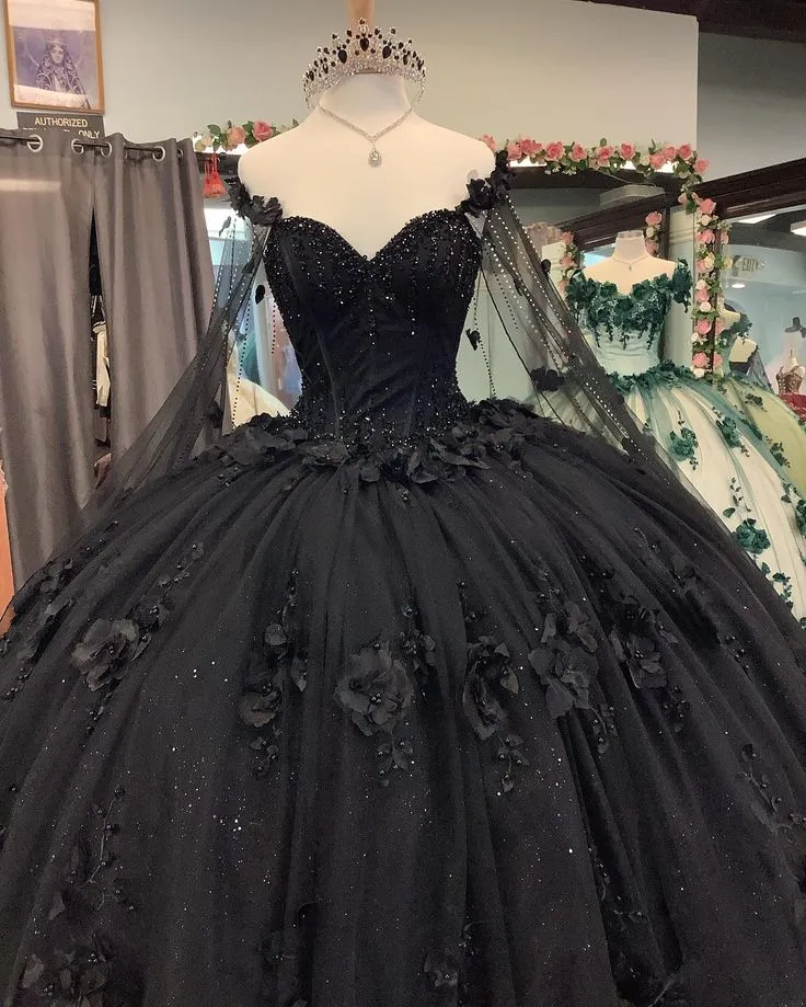 Black Ball Gown Quinceanera Dresses with Flowers sold by KissProm product image thumbnail 4