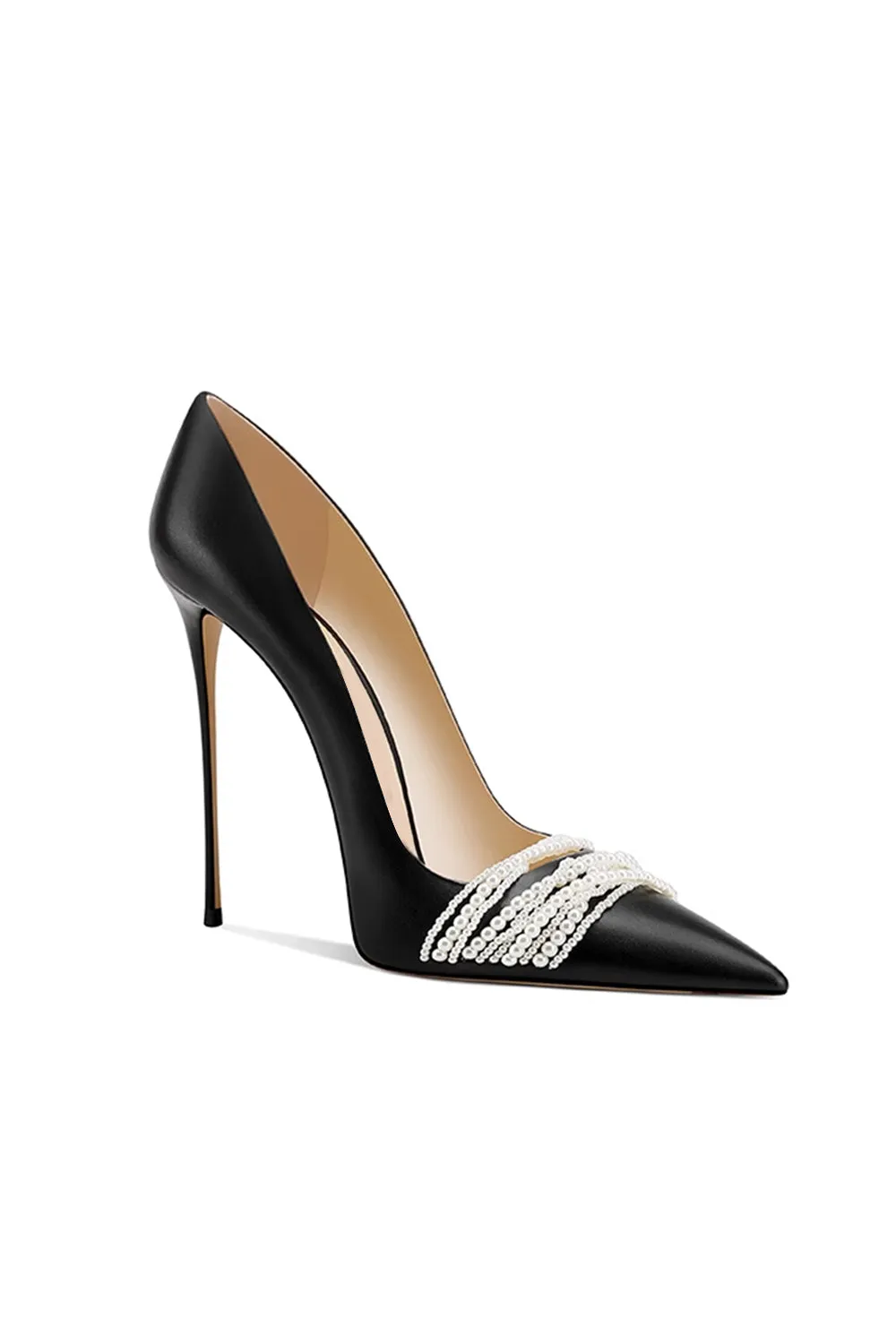 Burgundy Leather Upper Pearl Mid Heel Pumps sold by KissProm product image thumbnail 4