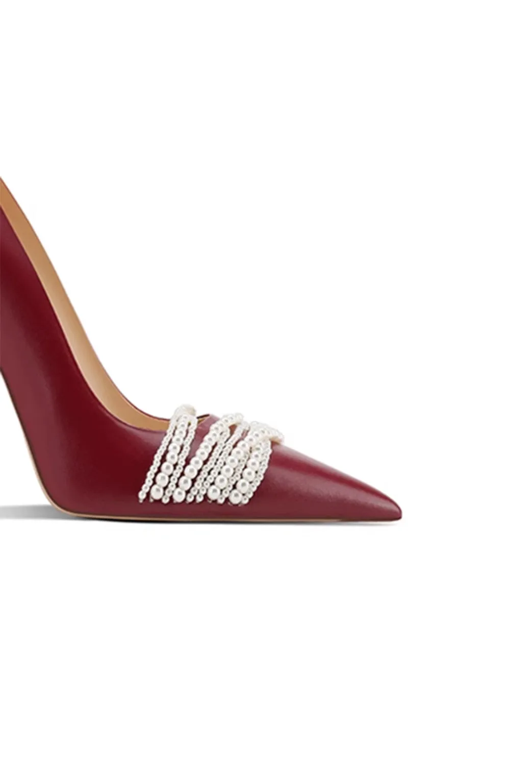 Burgundy Leather Upper Pearl Mid Heel Pumps sold by KissProm product image thumbnail 2