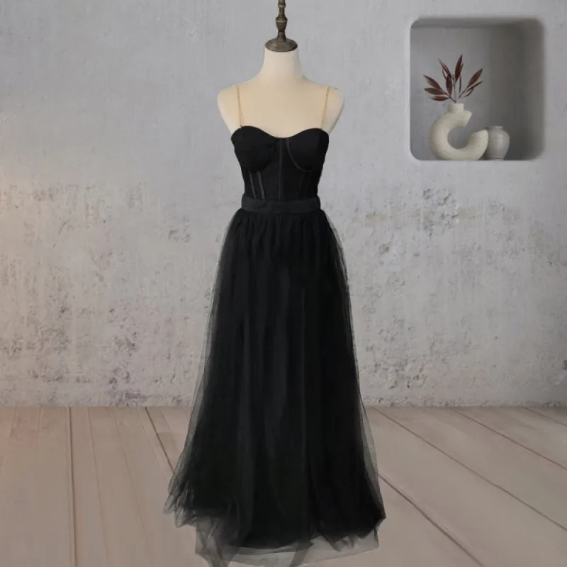 Black Tulle Delicate Spaghetti Straps Sweetheart Wedding Dress sold by KissProm