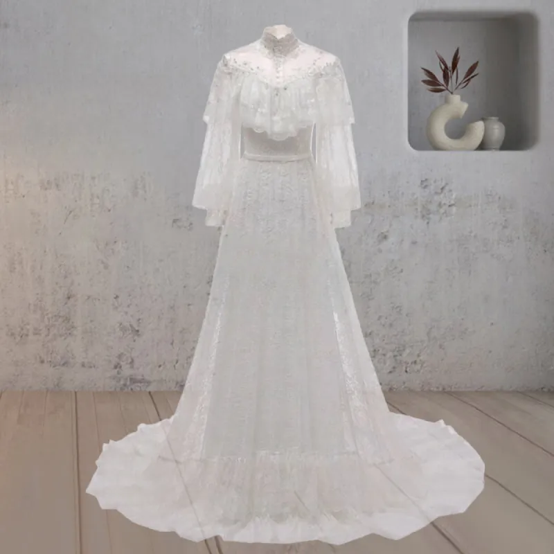 A-Line Lace Appliques Illusion Neck Wedding Dresses sold by KissProm