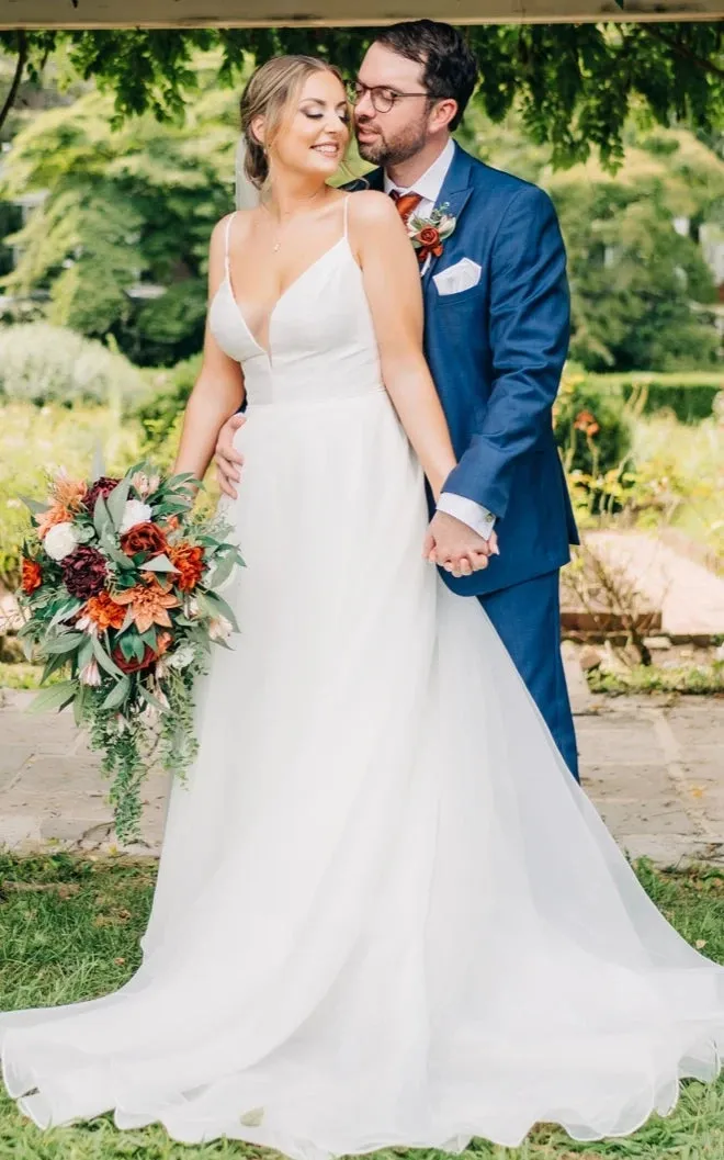 Romantic Spaghetti V-neck A-Line Satin Wedding Dress With Open Back sold by KissProm product image thumbnail 2