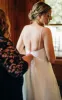 Romantic Spaghetti V-neck A-Line Satin Wedding Dress With Open Back sold by KissProm