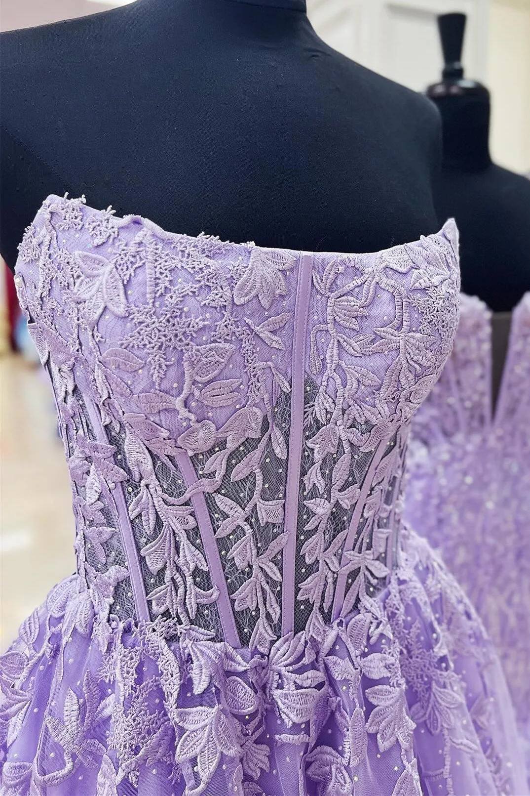 Nell | Aqua Blue Appliques Strapless A-Line Long Prom Dress sold by KissProm product image thumbnail 5