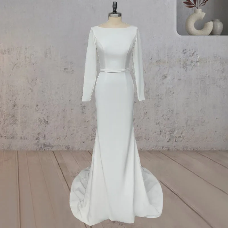 Mermaid Scoop Neck V Back Satin Wedding Dress sold by KissProm
