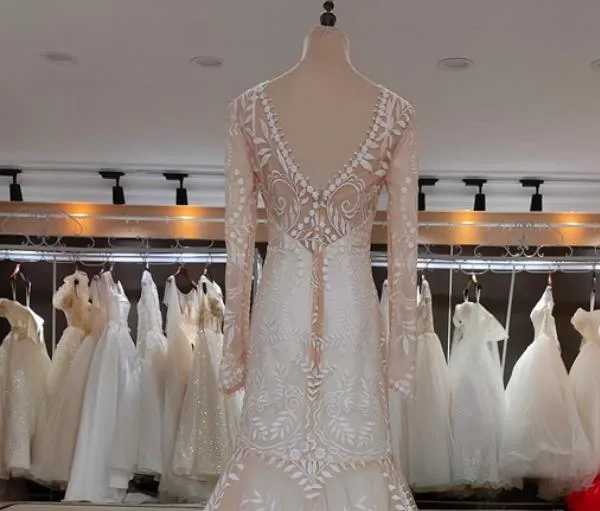 Long Sleeves Mermaid Lace Split Inside Long Formal Wedding Dress sold by KissProm product image thumbnail 5