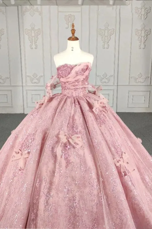 Romantic Pink beading Quinceanera Dress Sequined Sleeveless with Bowknot sold by KissProm