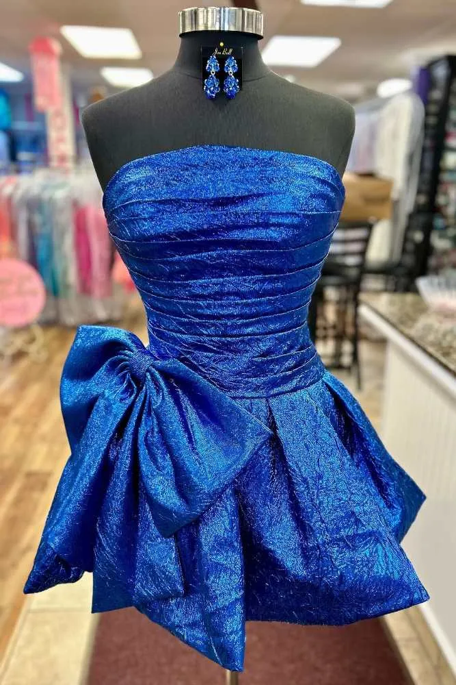 Rosana | Royal Blue Strapless A-line Pleated Homecoming Dress with Bow sold by KissProm product image thumbnail 4