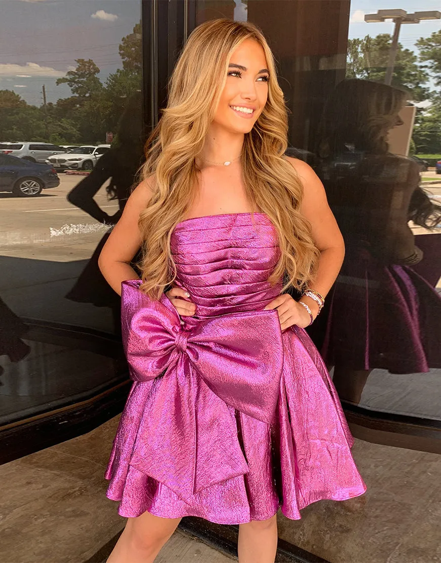 Rosana | Royal Blue Strapless A-line Pleated Homecoming Dress with Bow sold by KissProm product image thumbnail 2