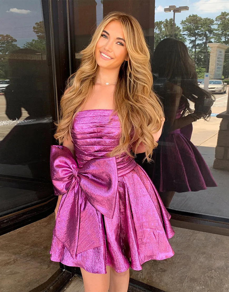 Rosana | Royal Blue Strapless A-line Pleated Homecoming Dress with Bow sold by KissProm product image thumbnail 3