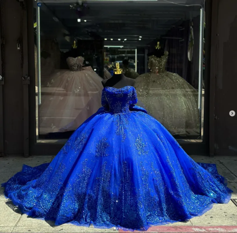Royal Blue Ball-Gown Appliques Quinceanera Dresses with Train sold by KissProm