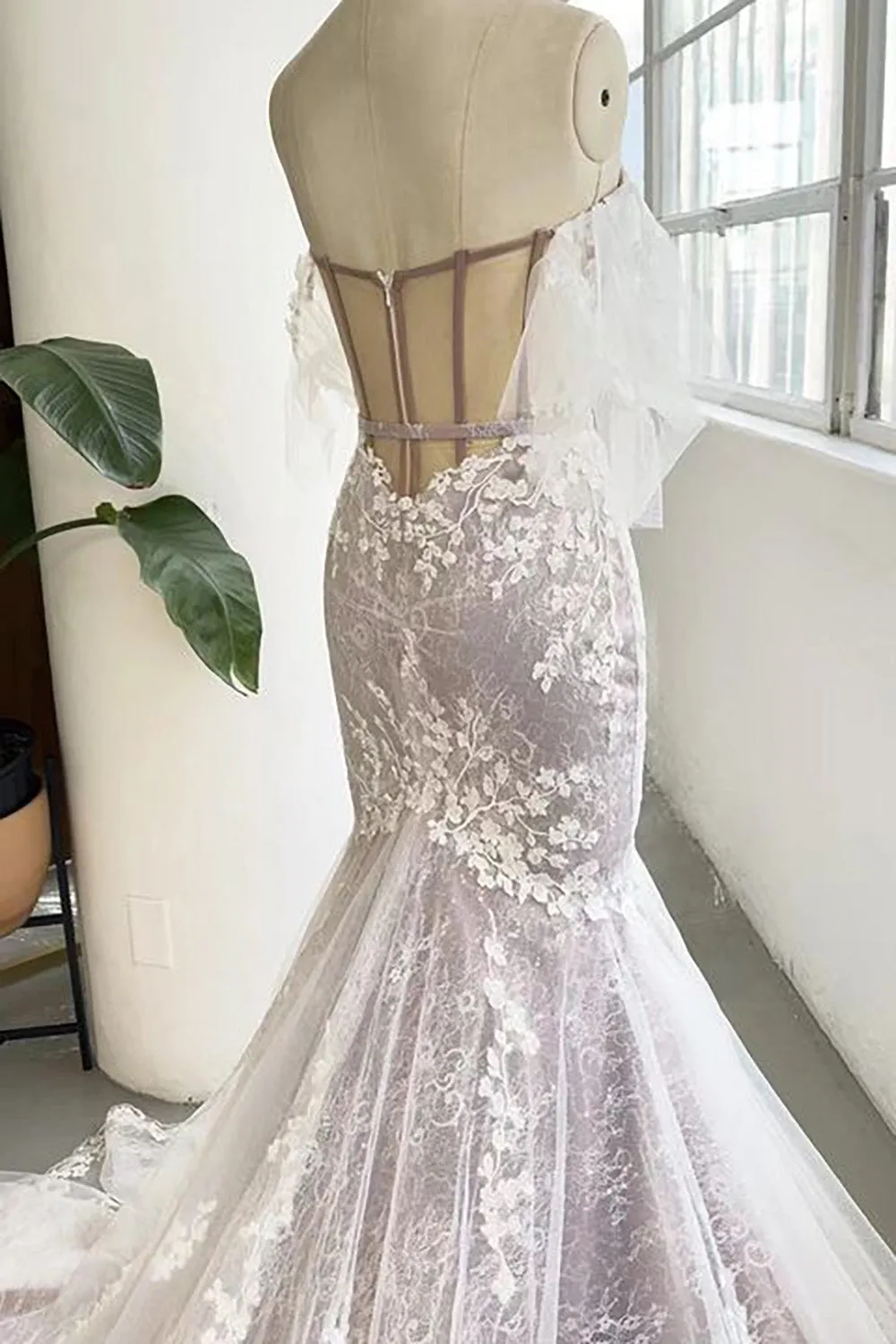 Zayla | Grey Sweetheart Corset Mermaid Wedding Dress with Appliques sold by KissProm product image thumbnail 4