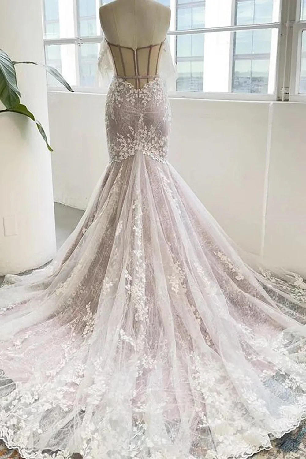 Zayla | Grey Sweetheart Corset Mermaid Wedding Dress with Appliques sold by KissProm product image thumbnail 2