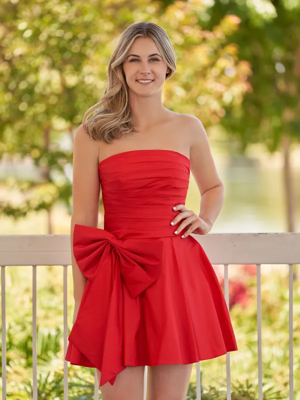 Fern | A-Line Red Strapless Mini Homecoming Dress with Bow sold by KissProm