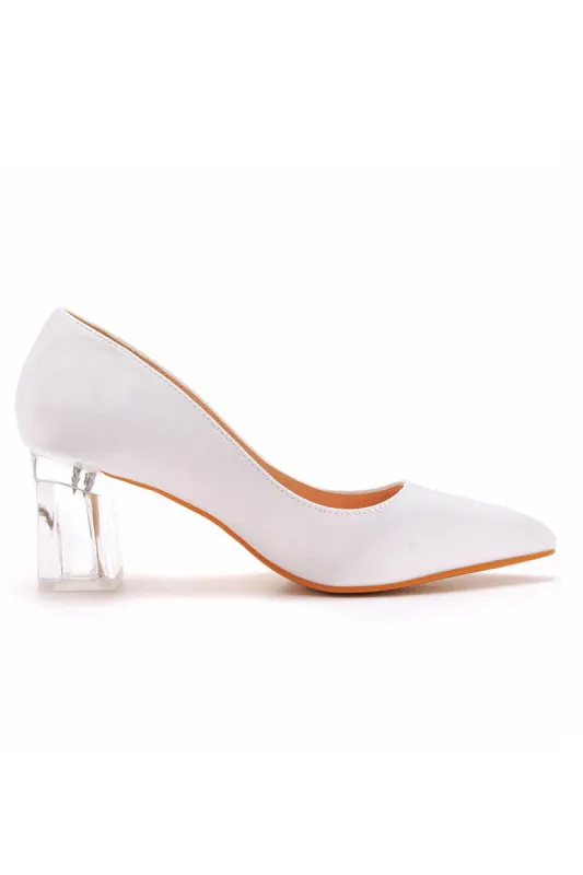 Simple White Pointed Toe Transparent Block Heels sold by KissProm