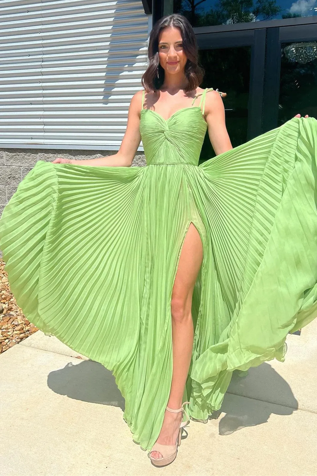 Green Twist-Front Pleated Prom Dress with Slit sold by KissProm product image thumbnail 2