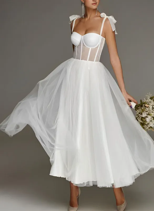 Sex Short White Wedding Dresses With Tulle Tea-Length sold by KissProm