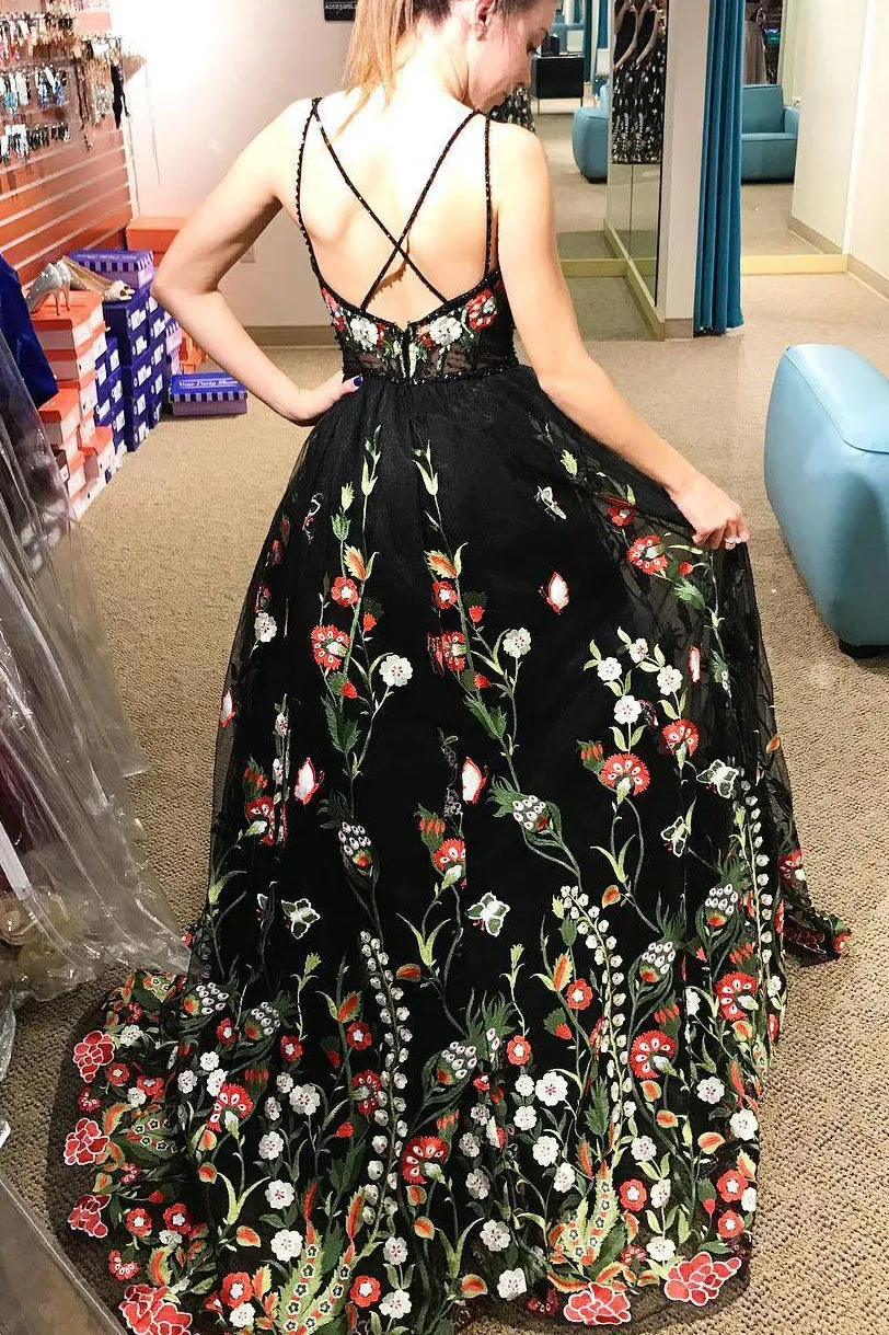 Harlee | Gorgeous Black Floral Embroidered Prom Dress sold by KissProm product image thumbnail 3