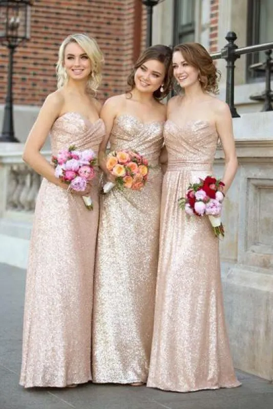 Gold Sequin Sweetheart Bridesmaid Dresses,Strapless Long Bridesmaid Dress sold by KissProm