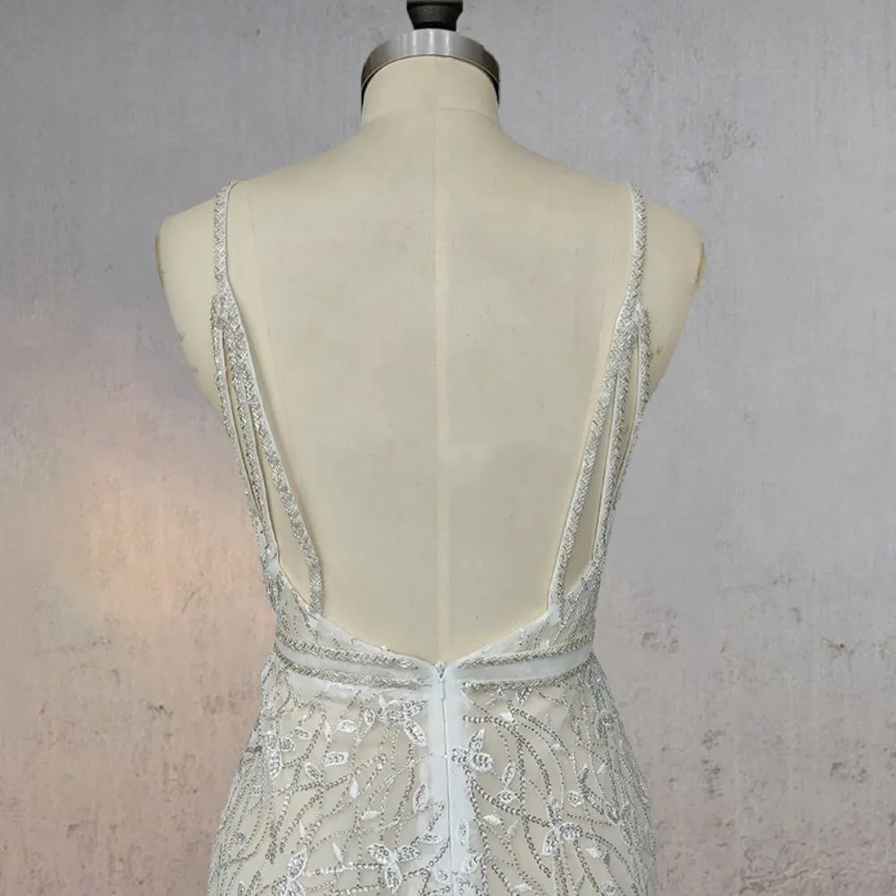 Mermaid Lace Deep V Wedding Dress with Appliques sold by KissProm product image thumbnail 5