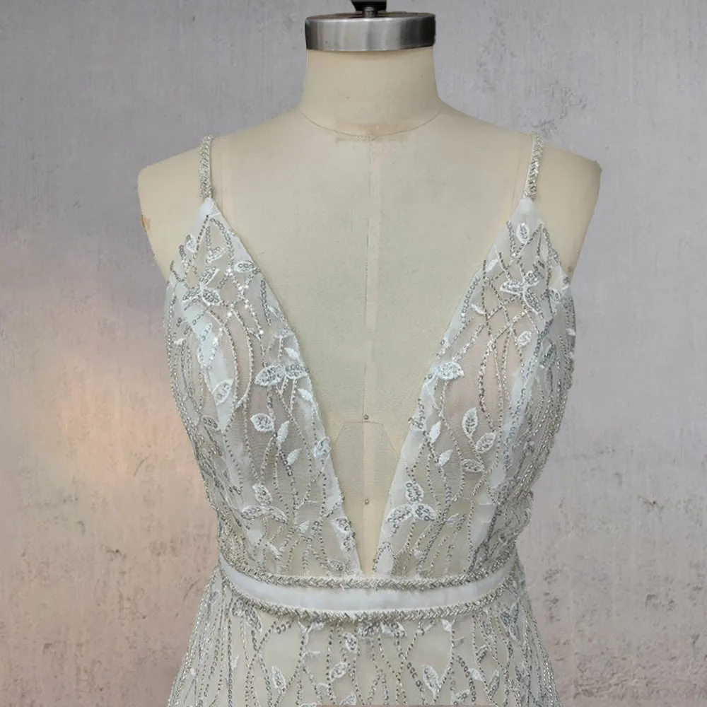 Mermaid Lace Deep V Wedding Dress with Appliques sold by KissProm product image thumbnail 4