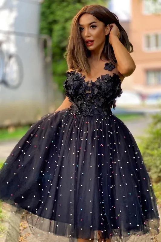 Yolanda |A-Line Beaded Tulle Homecoming Dress with Flowers sold by KissProm