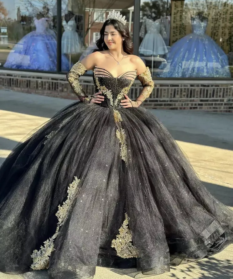 Black Long Sleeves Strapless Quinceanera Dresses with Appliques sold by KissProm product image thumbnail 3
