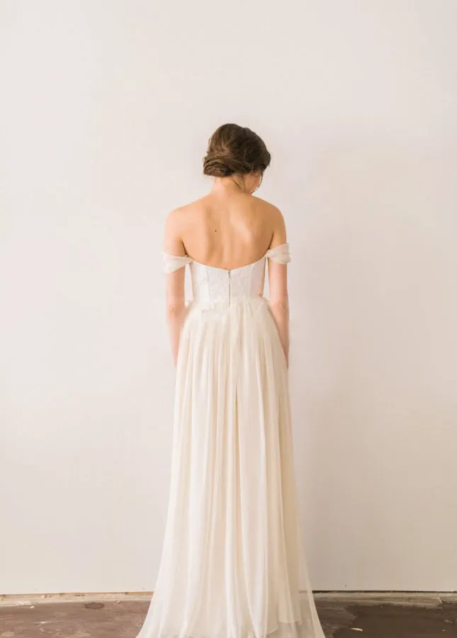 Chiffon A-line Off-the-Shoulder Backless Beach Wedding Dress with Lace Bodice sold by KissProm product image thumbnail 2