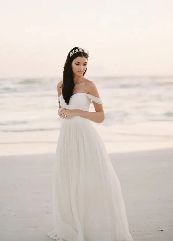 Chiffon A-line Off-the-Shoulder Backless Beach Wedding Dress with Lace Bodice sold by KissProm product image thumbnail 4
