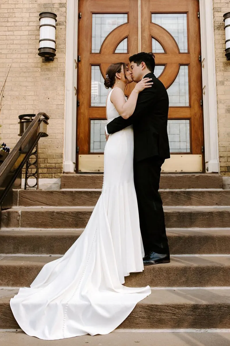 Mermaid Square Neck White Satin Wedding Dresses sold by KissProm product image thumbnail 4