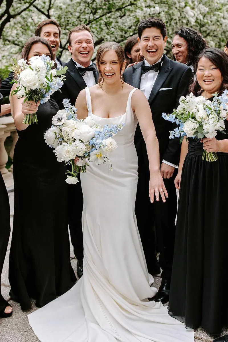 Mermaid Square Neck White Satin Wedding Dresses sold by KissProm