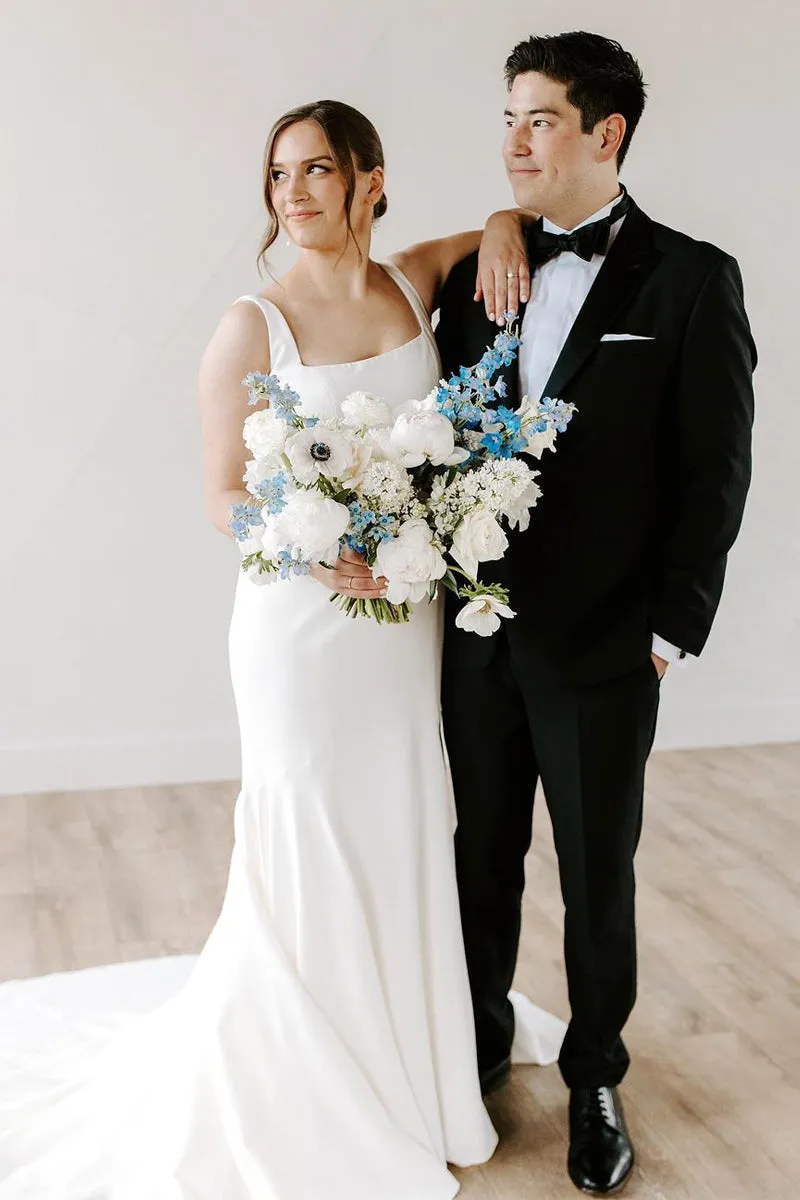 Mermaid Square Neck White Satin Wedding Dresses sold by KissProm product image thumbnail 2